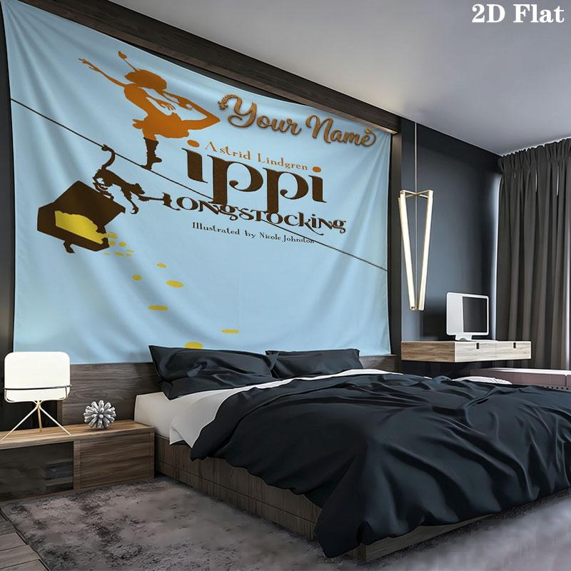 Pippi Longstocking Custom Name Wall Tapestry Aesthetic Wall Hanging Printed Fabric Blanket Decorative Tapestries for Bedroom Living Room Home Decor