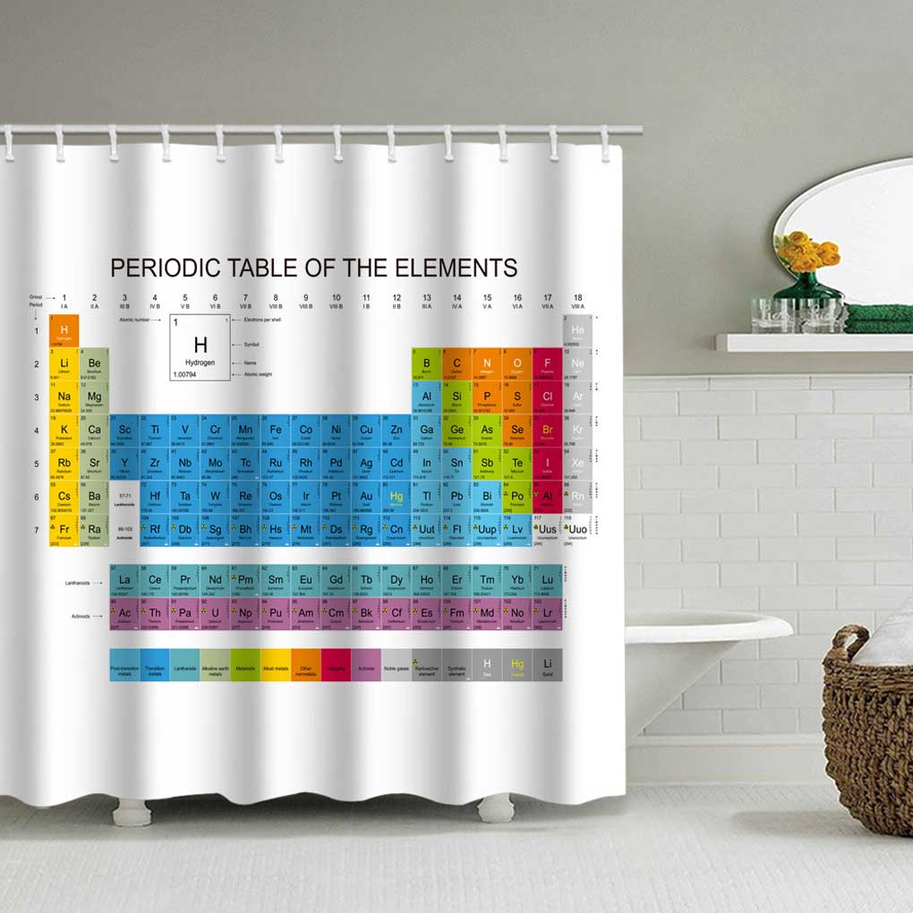 Periodic Table of Elements Shower Curtain Waterproof Home Hotel Bath Screen Bathroom Bathtub Toilet Educational Decorative Drape