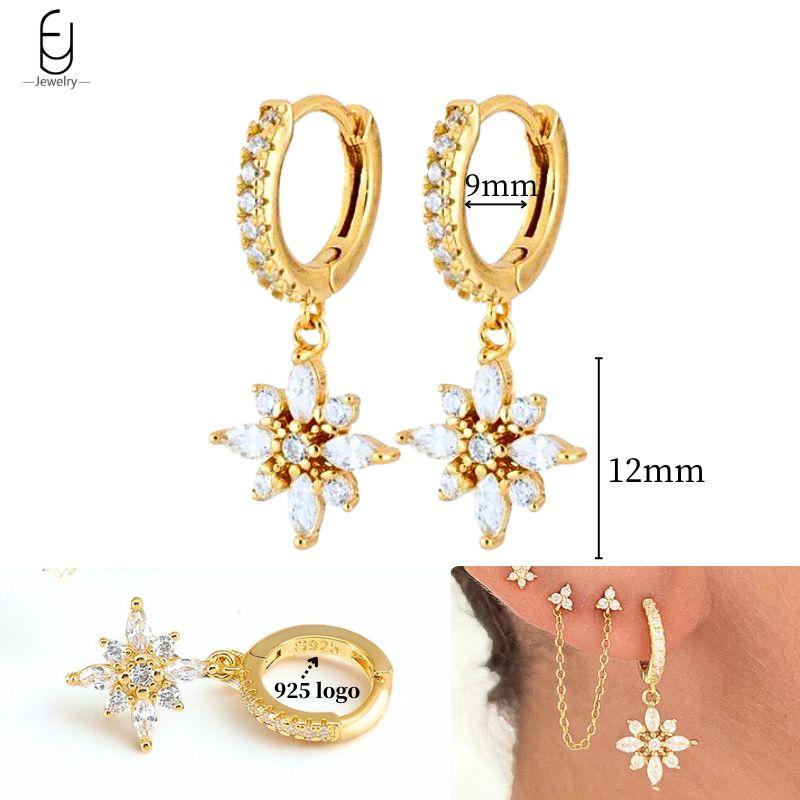 925 Silver Ear Needle White Crystal Gold Earrings for Women Luxury Water drop/Heart/Flower Pendant Earring Fine Jewelry