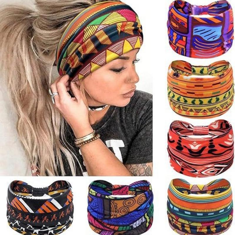 Hairband Bohemian Print Yoga Sports Headband Antiperspirant Sweat-Absorbent Elastic Cotton Headband Knotted Headband