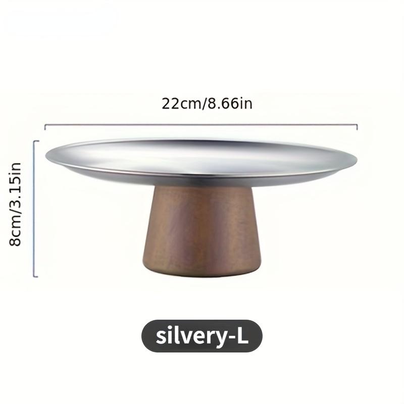 Stainless Steel Cake Tray Wooden Base Fruit Display Plate Dessert Plate Dining Table Home Decoration Ornaments