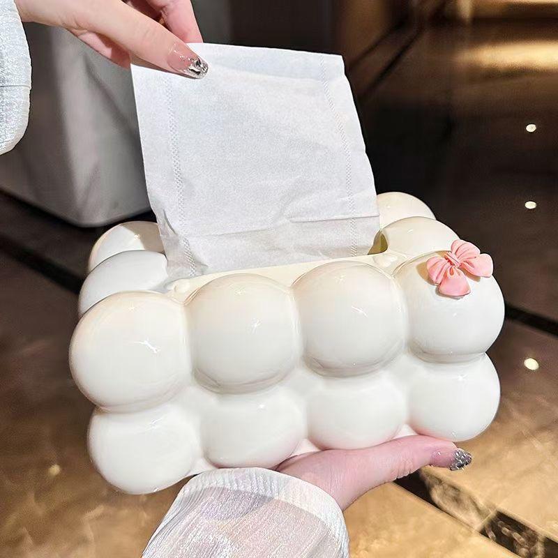 INS-Style Cream Aesthetic Tissue Box – Cute Minimalist Napkin Holder for Living Room or Bedroom
