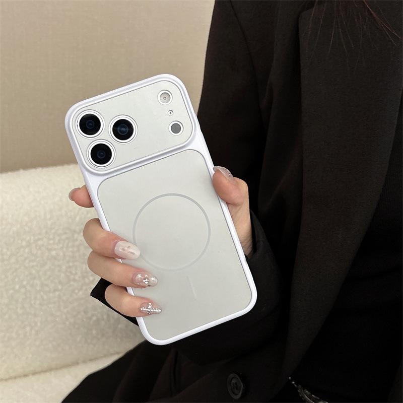 Compatible iPhone 17 Pro Max Magnetic Case - Apple 16 Pro Color Block Large Window Protective Case