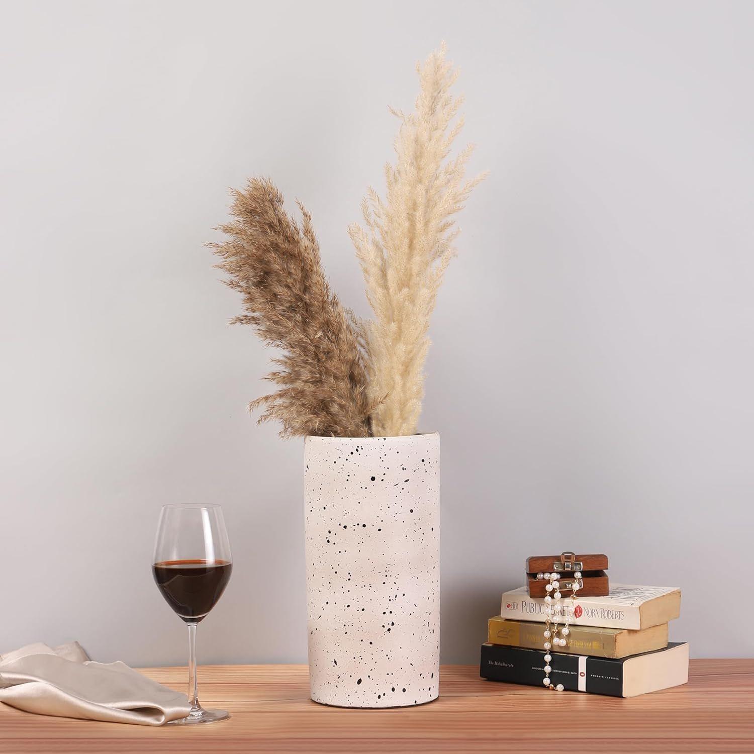 

Traditional Terracotta Round Table Vase Decorative White Flower Vases for Living Room Office Bookshelf Decoration - Earthenware Showpiece Pots