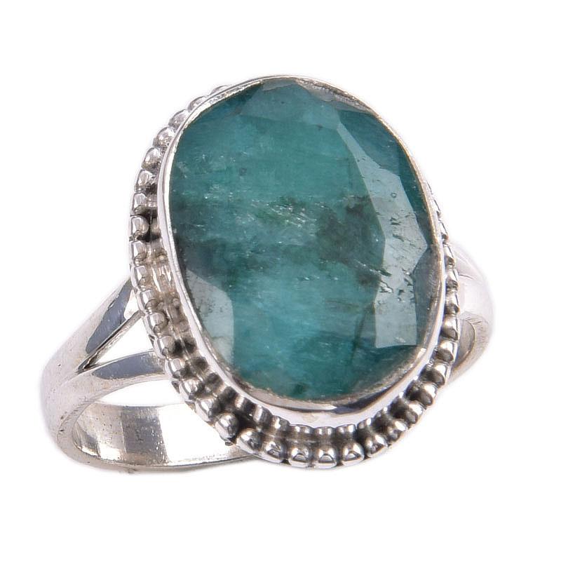 Emerald(Simulated) Gemstone Handmade 925 Sterling Silver Jewelry Ring S.7.5 M5b55
