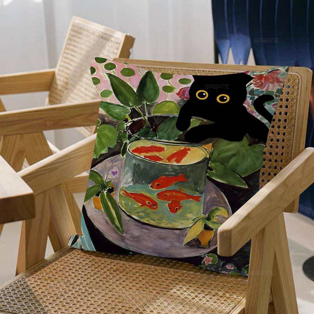 Svart Katt Van Gogh Kuddfodral Tecknad Gåva Kuddfodral Sovrum Hem Soffa Stol Säte Dekor Kuddfodral