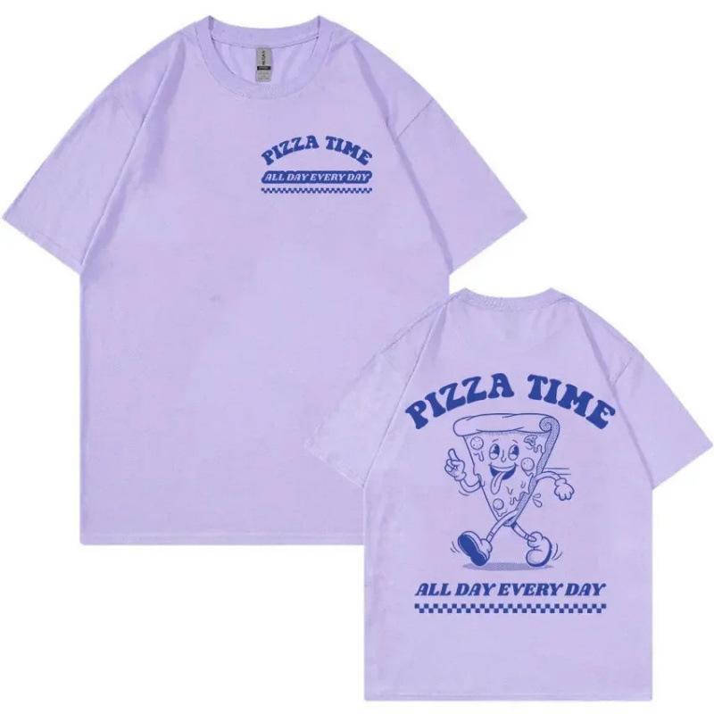 Fashion Personality T-Shirt Funny Pizza Time All Day Every Day Cartoon Retro