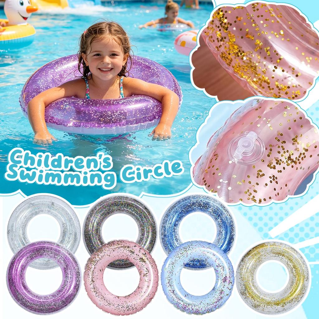 Large Inflatable Swim Ring Transparent with Glitter Design Durable PVC Material Pool Float for Adults and Kids Summer Water Fun