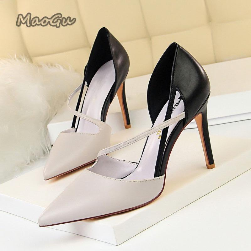 Summer Women 9.5cm High Heels Nightclub Stripper Heels Sexy Patchwork Sandals Party Ankle Strap Heeled Shoes Chaussures Femme