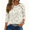 Women 3/4 Sleeve Crew Neck Button Decor Top Floral Pattern Casual Loose Fit Soft Fabric Pullover Shirt for Daily Wear