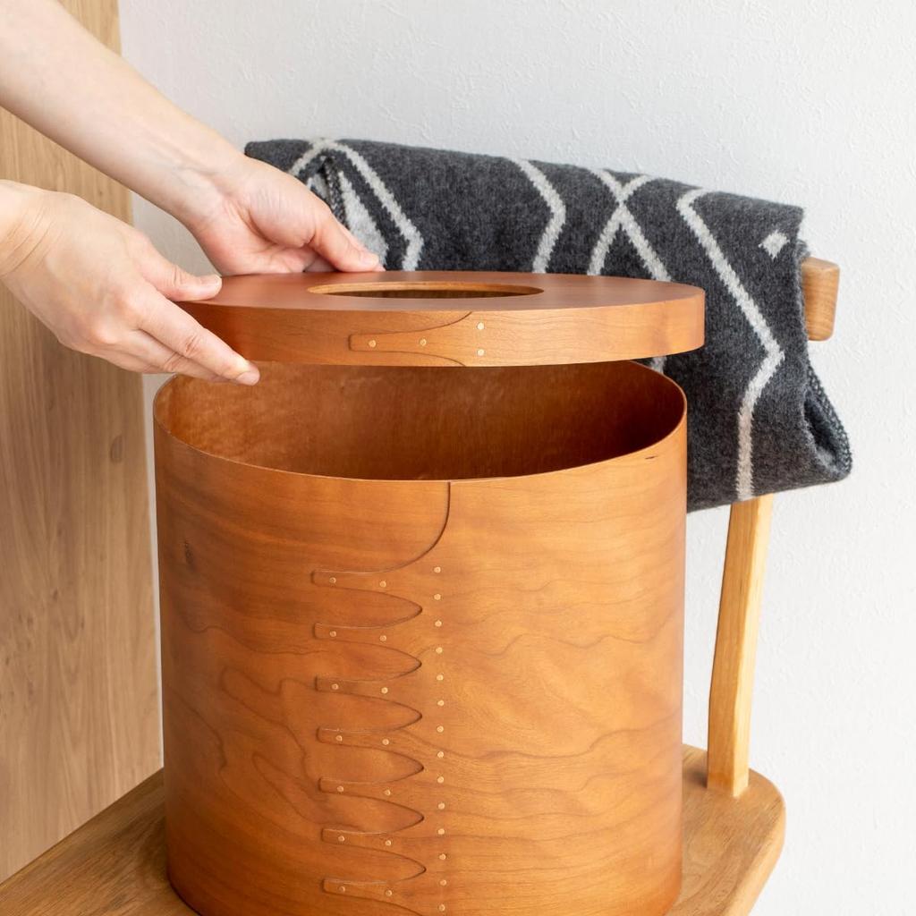 AXCIS Shaker Shaker Trash Can with Natural Wood Storage Handmade Dustbin, Box, Lid, Box,