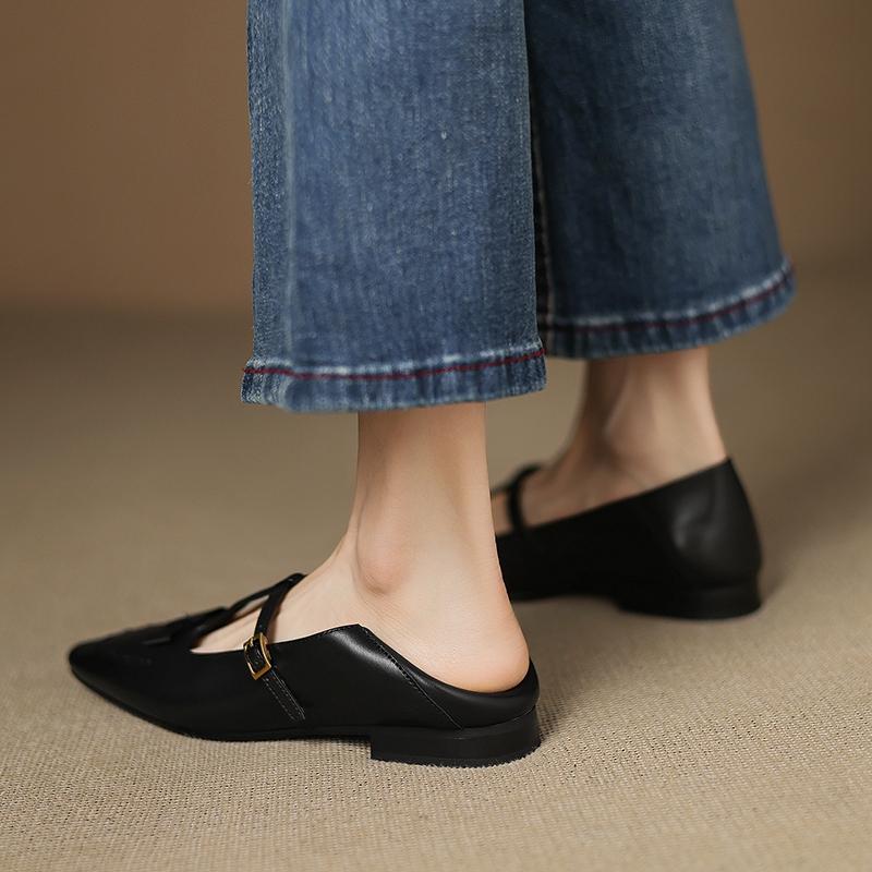 Fashion Women's new British Spring and Autumn leather cowhide metal belt buckle round toe low heeled Mary Jane shoes retro work shoes