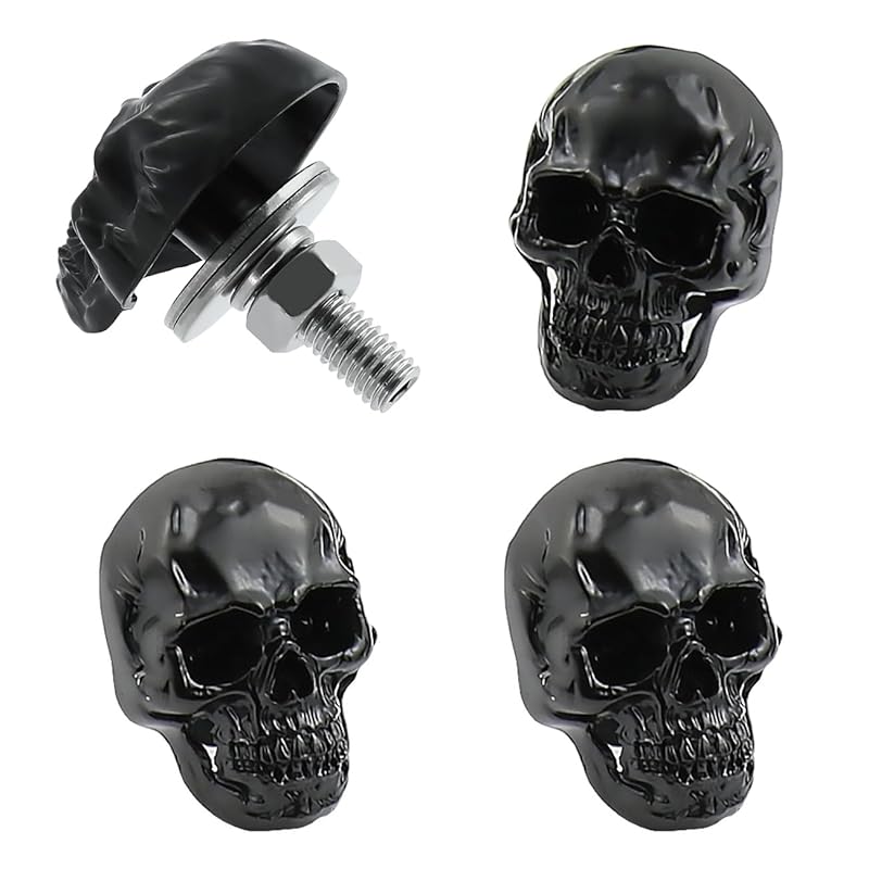 Skull License Plate Screw Fasteners Decorative Cool Funny License Plate Bolts License Plate Frame Kit 4 Pcs Aluminum Alloy Universal Fit Most Cars