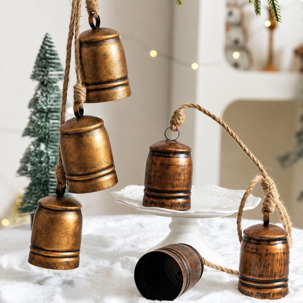 Jute Rope Metal Bell Pendant Iron Vintage Bell Charm New Xmas Bell Hanger Wreath Accessory