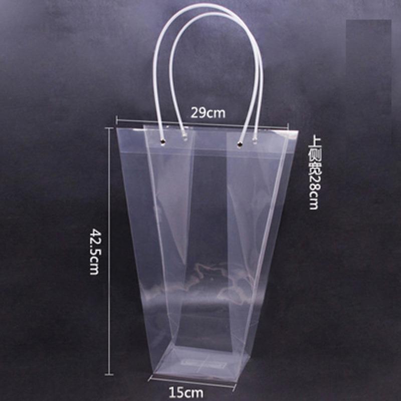 

Пластиковая прозрачная сумка с цветочным принтом, сумка с длинной ручкой, трапециевидная сумка для упаковки подарков, сочная роза в горшке 42.5*15*29cm