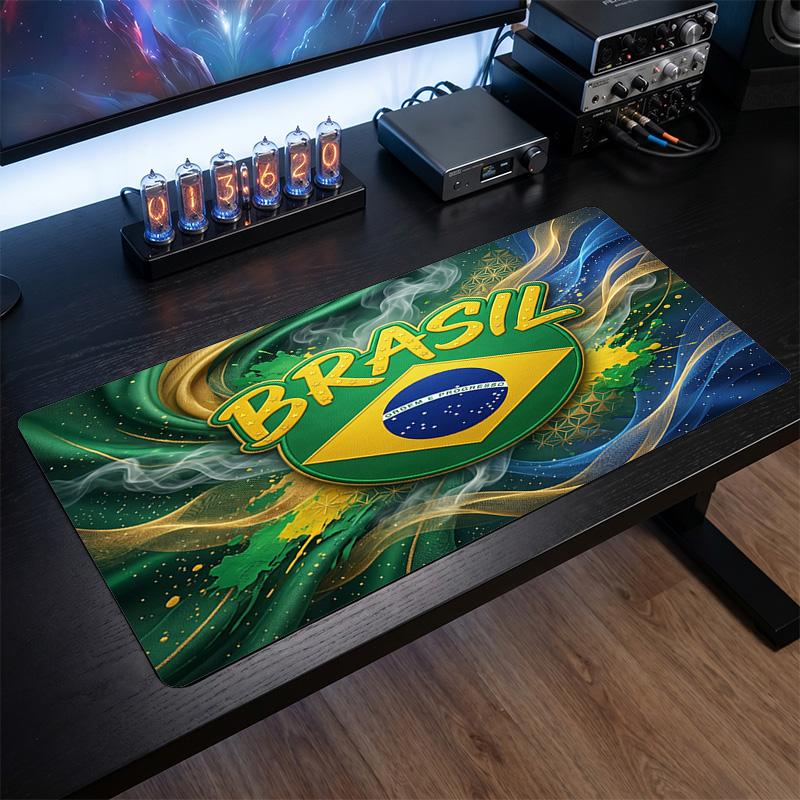 Brazil Football Crest Mouse Pad, Extended Non Slip Rubber Desk Mat for Gaming Office Laptop Fan Gift