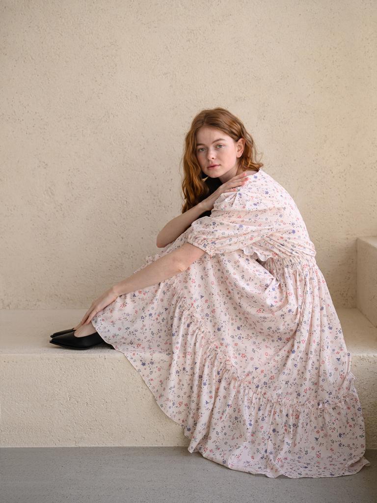 Kaie Heartneck Flower Frill Long Dress_Ivory