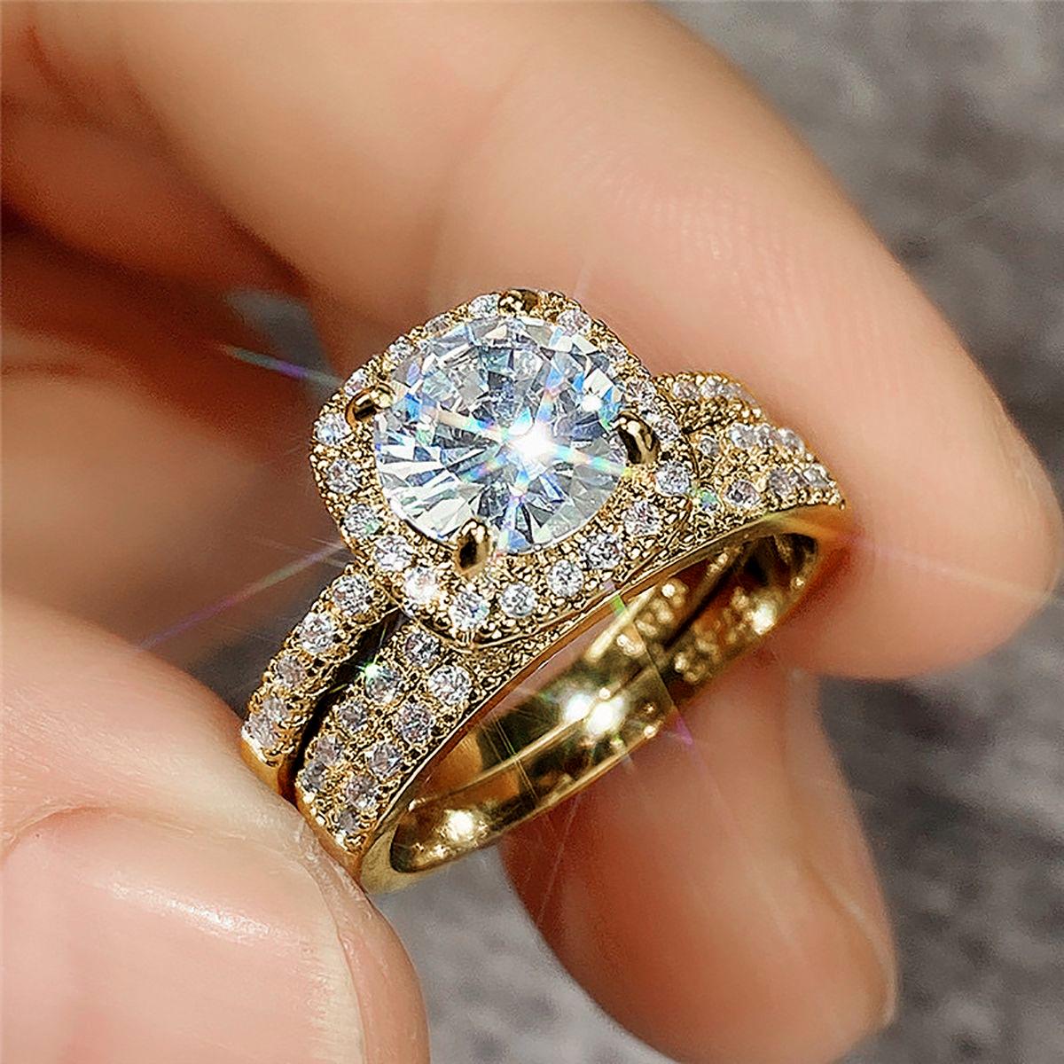 Luxury Zirconia Inlaid Ring Set - European & American Women s Fashion Wedding Jewelry