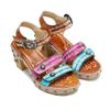 Johnature Genuine Leather Summer Women Shoes Handmade Vintage Rivet Contrast Color Comfortable High Heel Sandals