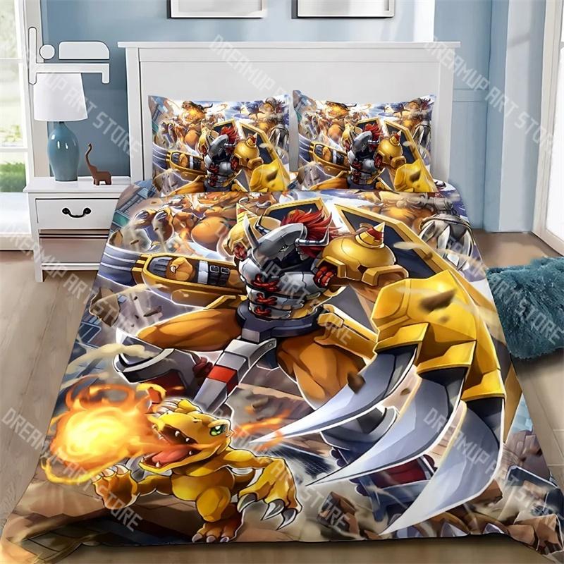 Fashion D-DigimonS Greymons Adventure Bedding Set Single Twin Full Queen King Size Bed Set Kids Bedroom Duvetcover Sets