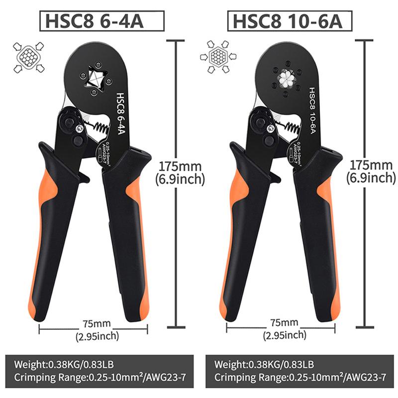 Hexagonal Self-Adjustable Ratchet Ferrule Crimping Tool Kit 23-7AWG 0.25-10mm² Crimper Kit with Ferrule Sleeves Wire Terminals