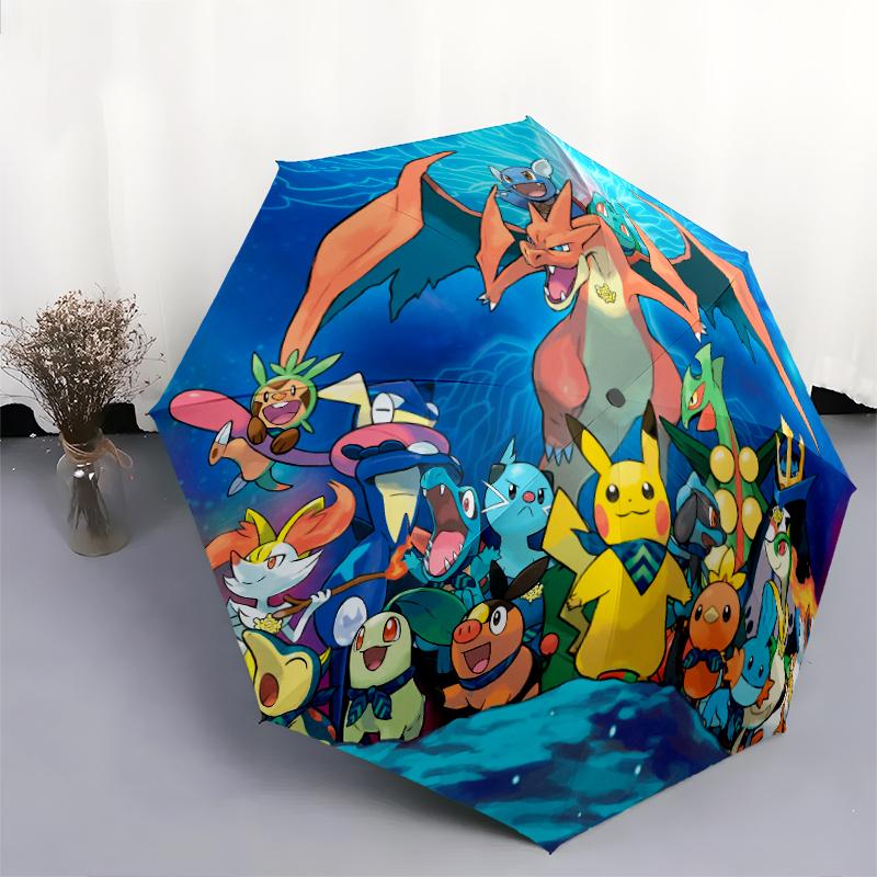 Vzor Pokémon, automatický skládací deštník, přenosný a skládací design, 8 žeber, vánoční nebo narozeninový dárek.