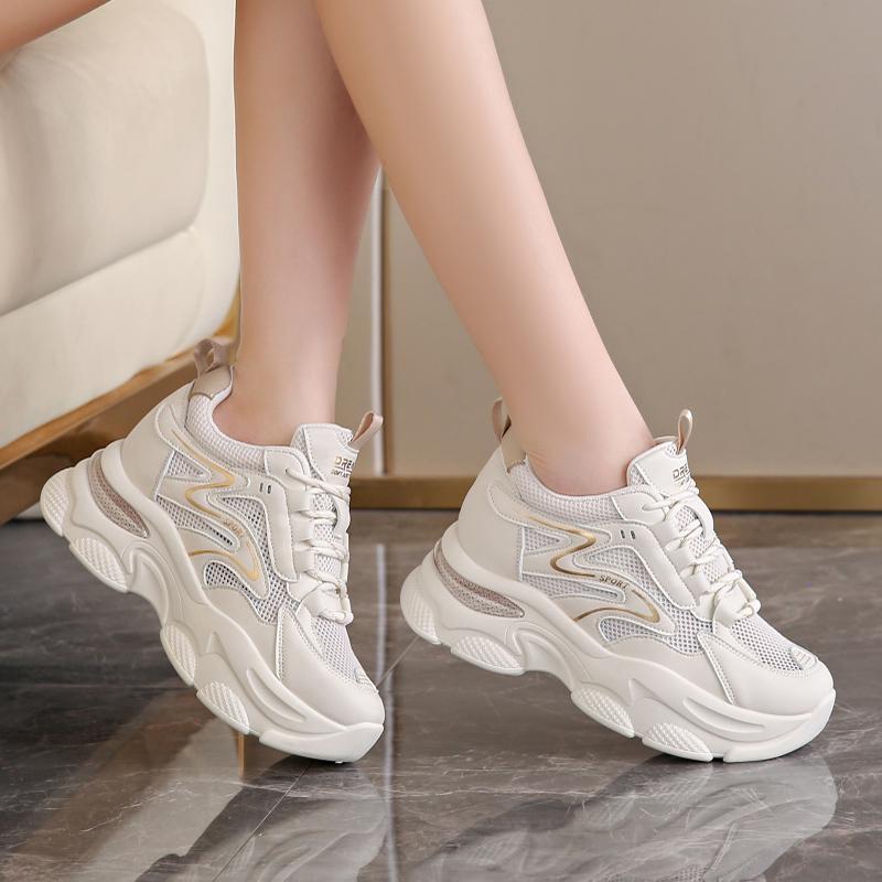 Fashion Women's Mesh Chunky Platform Sneakers Breathable Lace Up Running Trainers Woman 2024 Thick Bottom Non Slip Sports Shoes Ladies