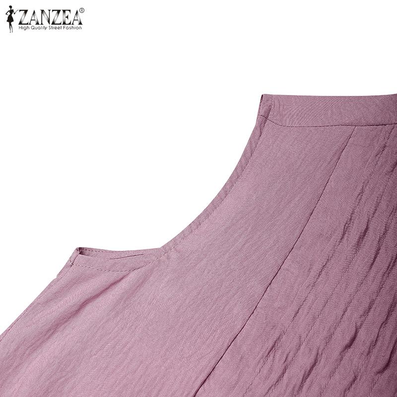 ZANZEA Women Summer Sleeveless Pleated Buttons Up Casual Tank Tops