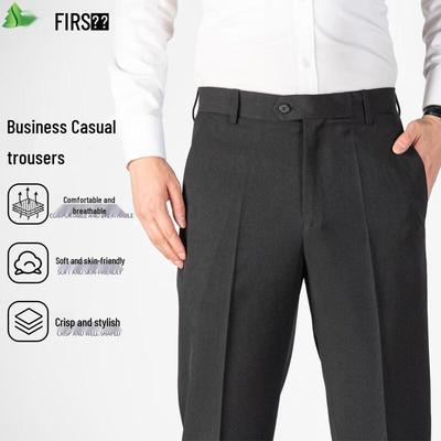 Pantalons d'affaires FIRS pour hommes, épais, résistants aux plis, extensibles, coupe droite