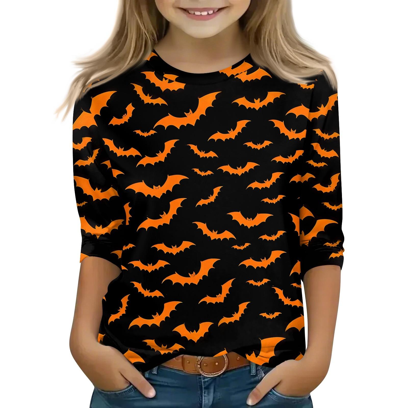 

Children s 3/4 Sleeve Tops Casual Halloween Print T Shirt Round Neck Pullover Blouse 110 чорний