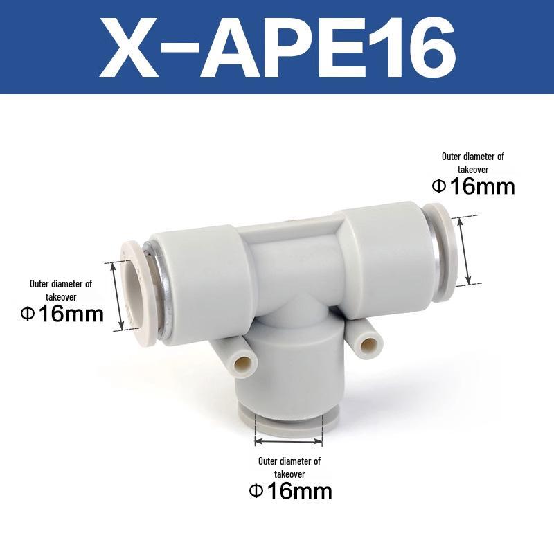 Yadake T-type Reducing Tee Pneumatic Quick Fitting, Push-in, X-APEG, Sizes: 12-10-8-6-4mm.