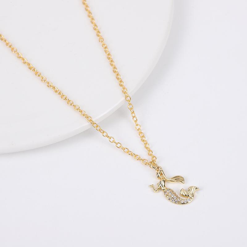 Fashionable and Personalized Zirconia Inlaid Women's Pendant Necklace, Animal Pendant, Mermaid Necklace