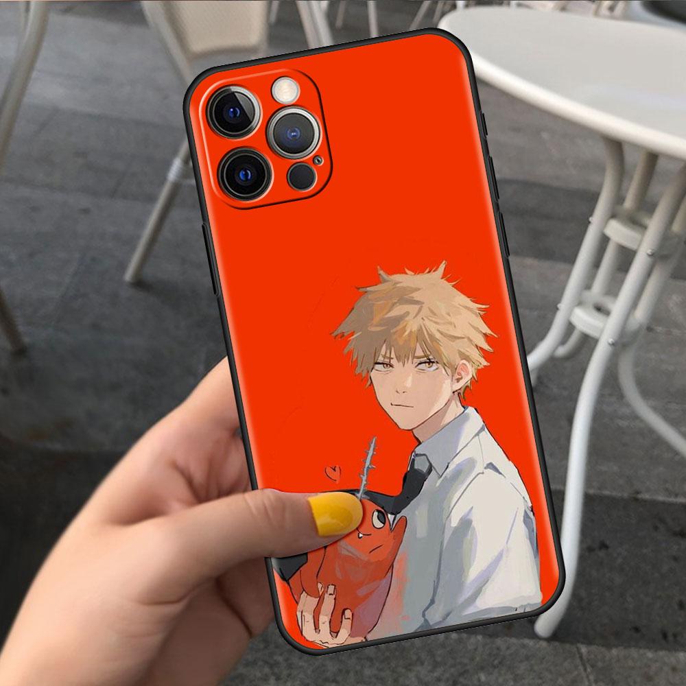 Etui na Apple iPhone 14 11 13 7 12 Pro 7 XR XS Max 8 Plus 6 14Pro Czarne Miękkie Etui na Telefon Coque Funda Śliczny Kreskówkowy Chainsaw Man