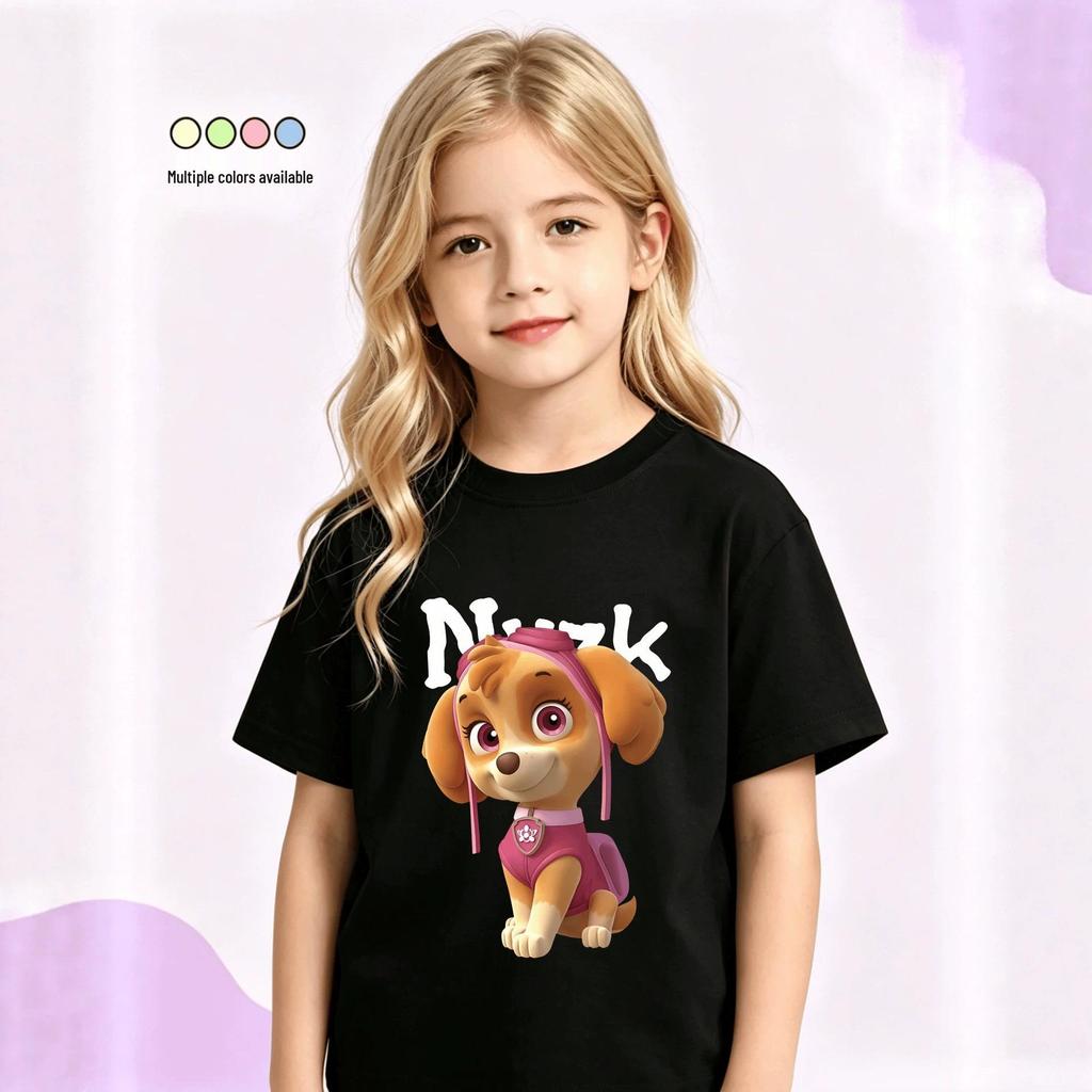 Girls' Cartoon Anime Print Short Sleeve Cotton T-shirt