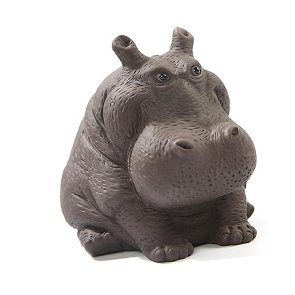 Hippo Figurine Purple Clay Ceramic Tea Pet Sculpture Hippo Statue Desktop Ornament for Tea Set Accessories Home Tea