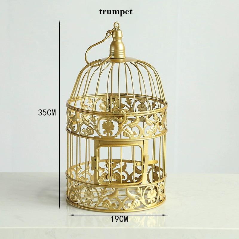 European Metal Bird Cage Decoration and Gold Wrought Iron Are Used As Props for Wedding Shooting in Hotel Living Room