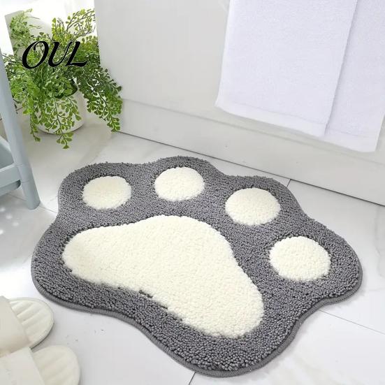 Washable Non-slip Rug Cat Paw Bath Mat, Non-Slip Soft Fluffy Rug, Absorbent Anti-slip Shower Mat Cute Area for Entrance Bathroom Bedroom Floor
