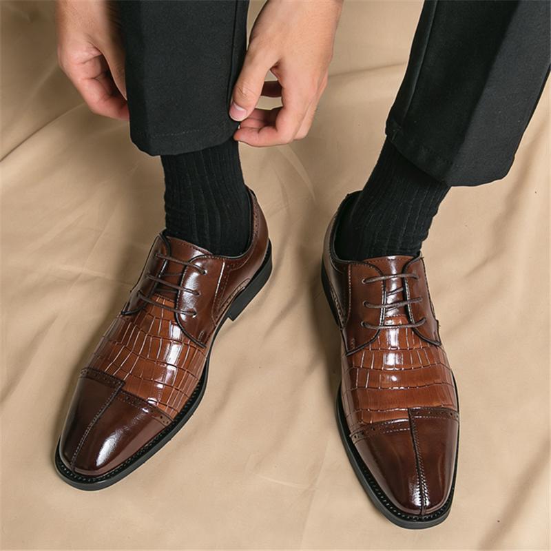 New Men's Fashion Crocodile Pattern Patchwork Lace Up Oxford Leather Shoes Wedding Prom Homecoming Footwear Zapatos Hombre