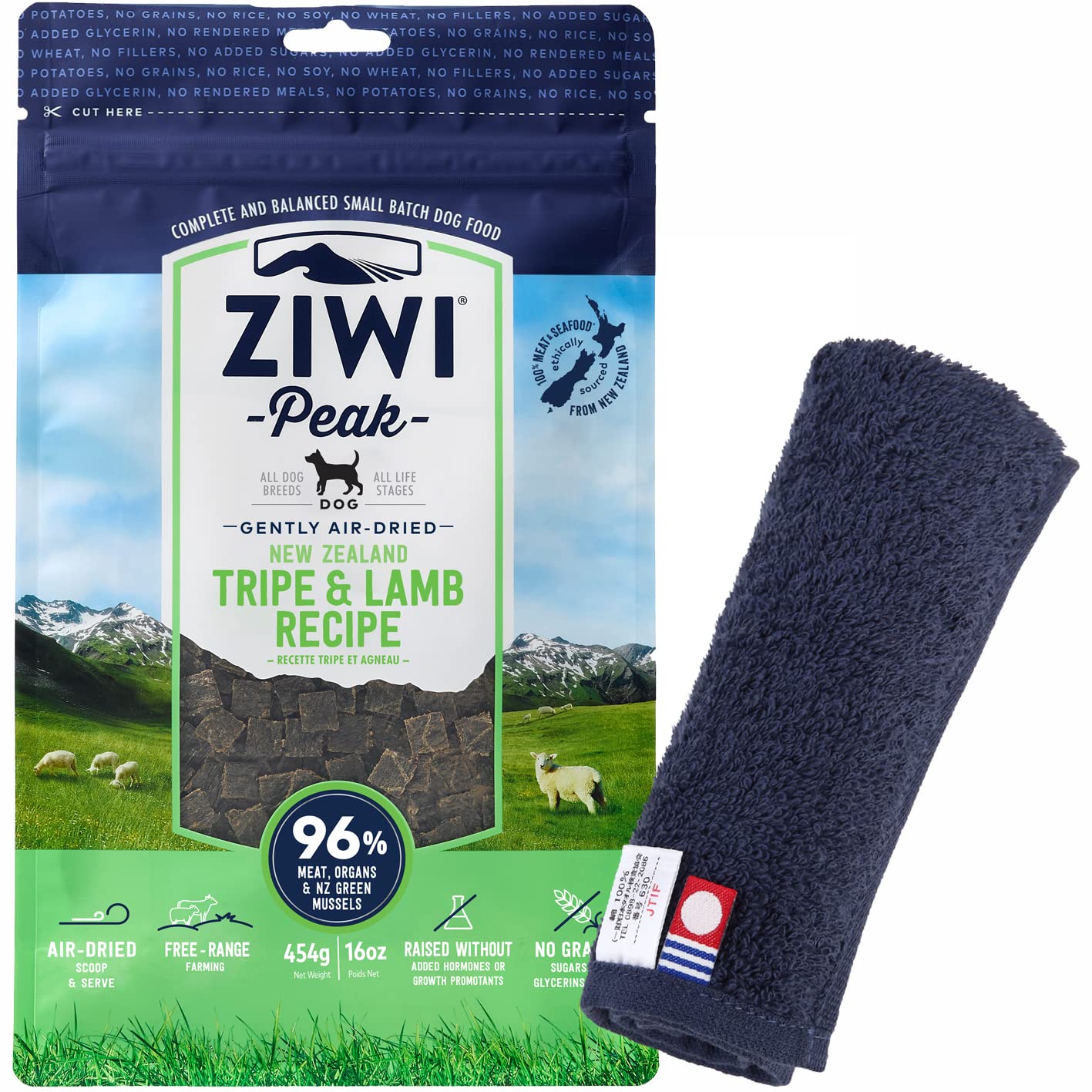 

ZiwiPeak Air Dry Dog Food Tripe & Lamb 454 г [Оригинальный набор полотенец для рук Imabari для собак] [Цвет полотенец: темно-синий, размер S] [Подлинный продукт]