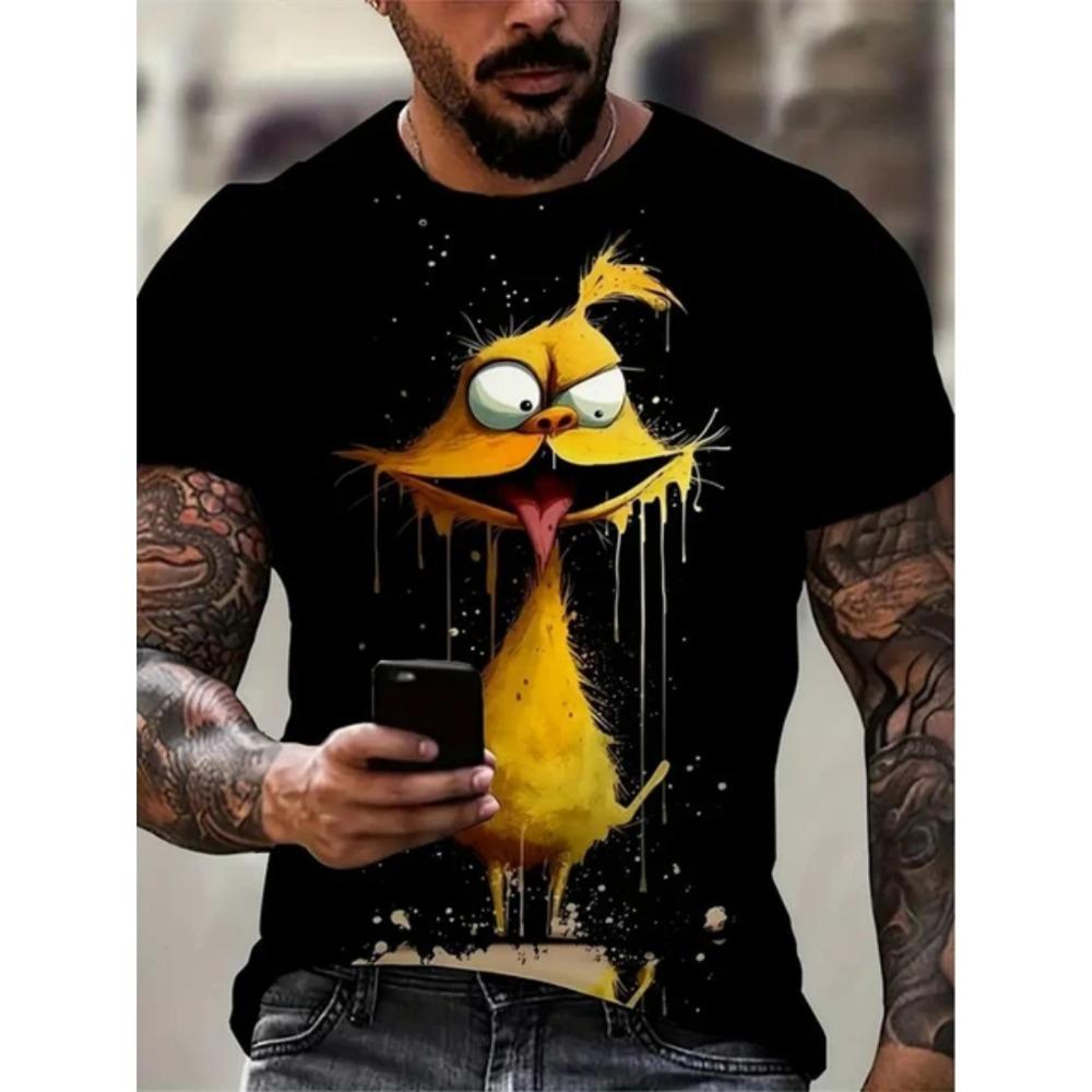 Summer Men's Fun Animal Print Oversized Loose Casual T-shirt Fashionable Comfortable Soft Breathable Short Sleeved T-shirt