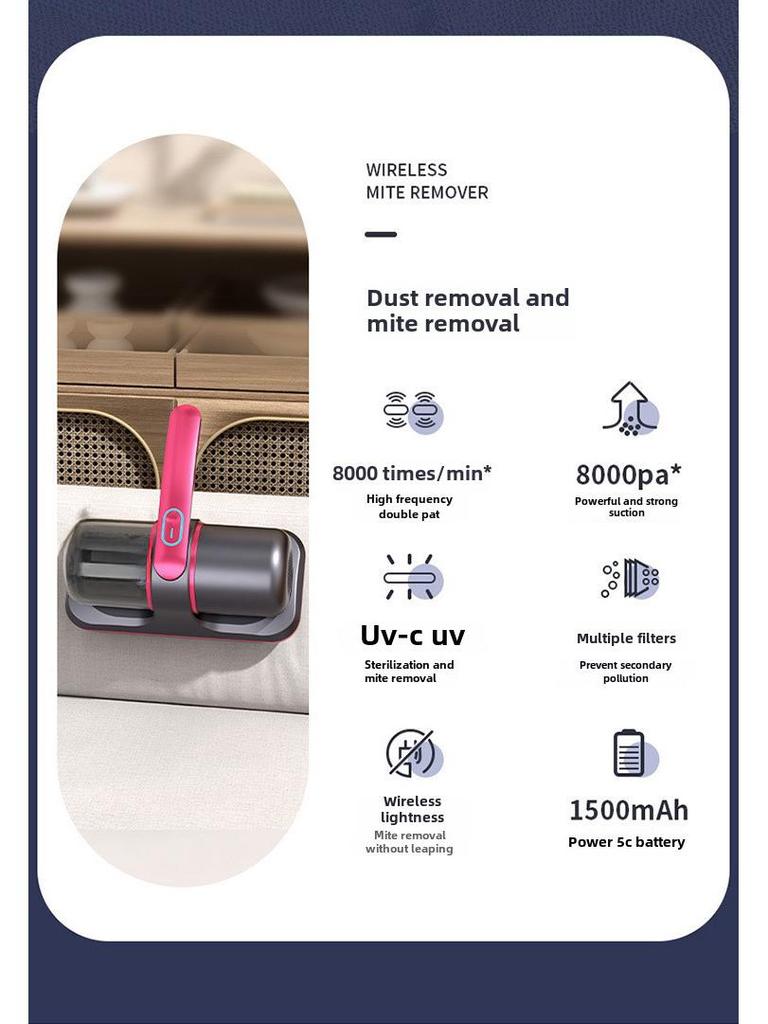 Cordless Mite Remover: Powerful Suction & UV Disinfection Bed Vacuum Cleaner