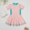 Girls Sporty One-Piece Swimsuit With Short Sleeves Half-Zip Front High-Waist Skirted Design UV Protection Anti-See-Through