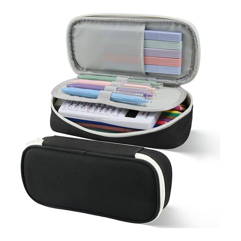 Minimalist Canvas Pencil Case - Large Capacity, Stylish Solid Color for Students
