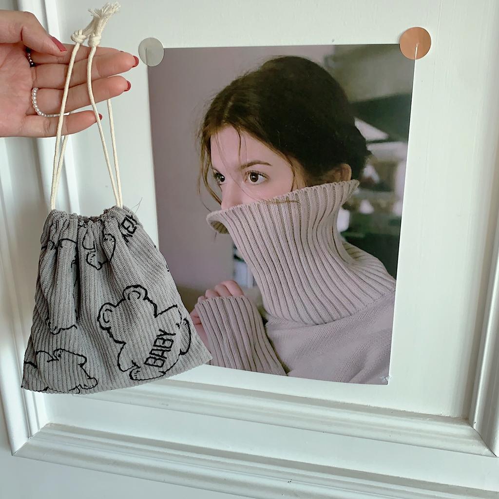 Storage Drawstring Pocket Bag Corduroy Storage Bag Small  Durable Fashionable