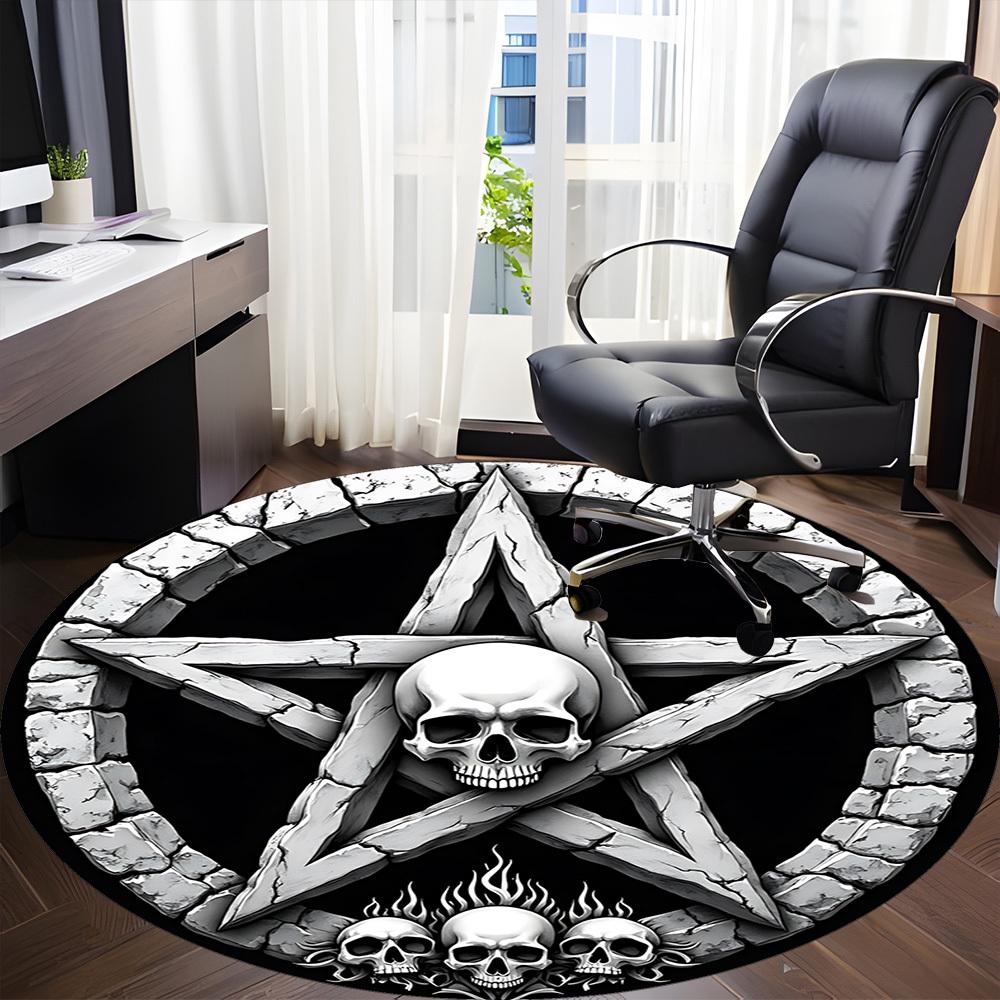 1pc Gothic Skulls Carpet for Office Non-Slip, Round Carpet, Soft & Comfortable, Carpet for Office, Lightweight Round Floor Mat