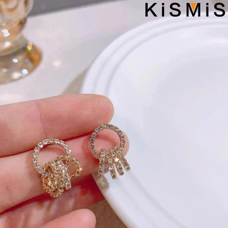 KISMIS 1Pair Fashion Elegant Women Crystal Hoop Earrings Micro Insert Rhinestones Geometric Hollow Circle Stud Earrings