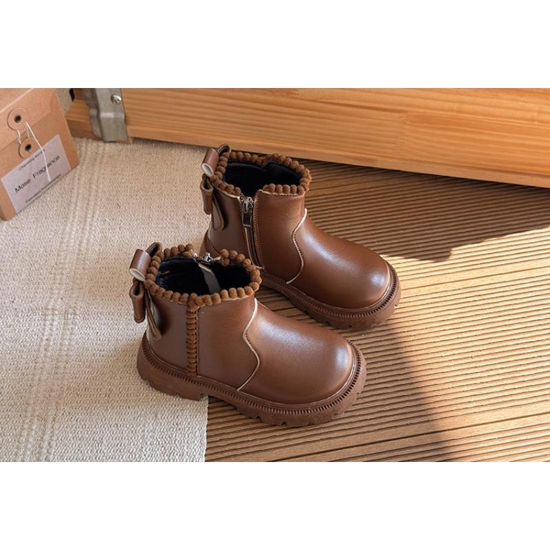 Kids Girls British Style Fleece Lined Soft Sole Princess Martin Ankle Boots
