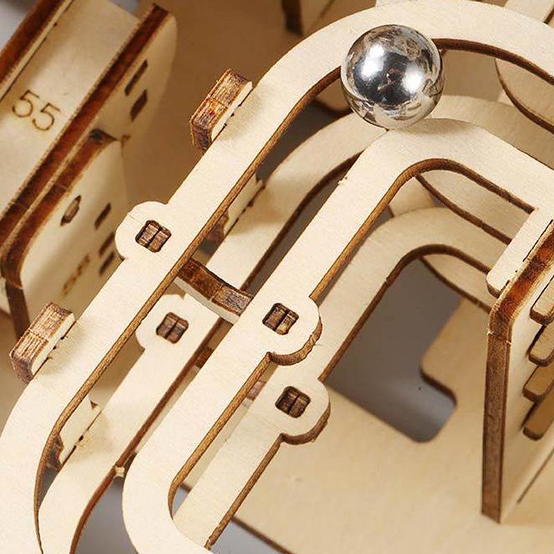 1 Set Marble Run Kit 3D Wooden Spiral Plank Road Puzzles Electric Catapult Track Device Mechanical Model Assembly Gift For Kids