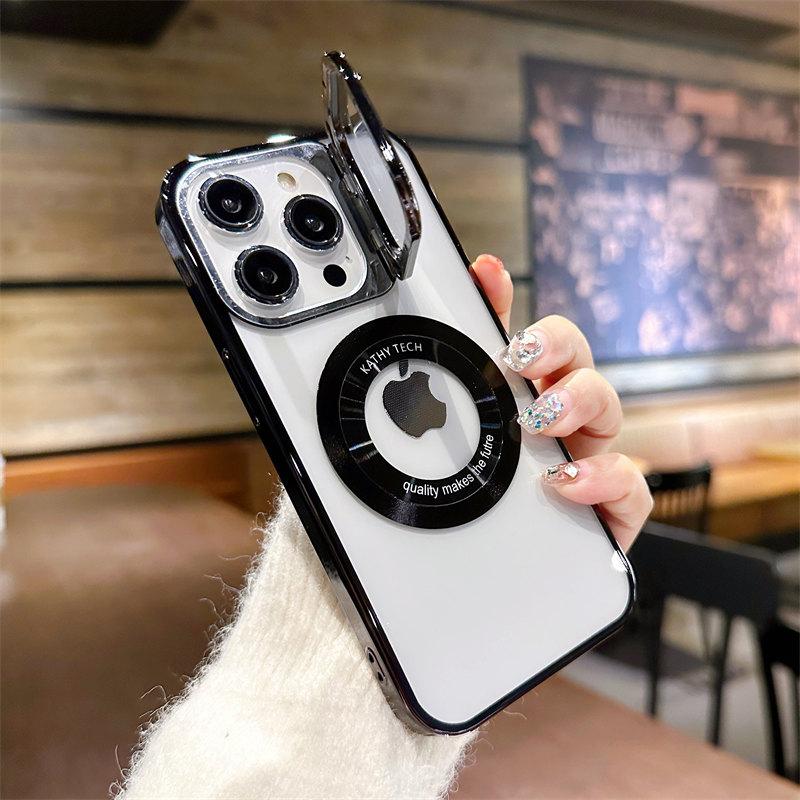 For Iphone 14 Pro Max Case Luxury Plating Invisible Folding Holder Camera Lens Stand Phone Case For Iphone 13 Pro Max Hard Cover