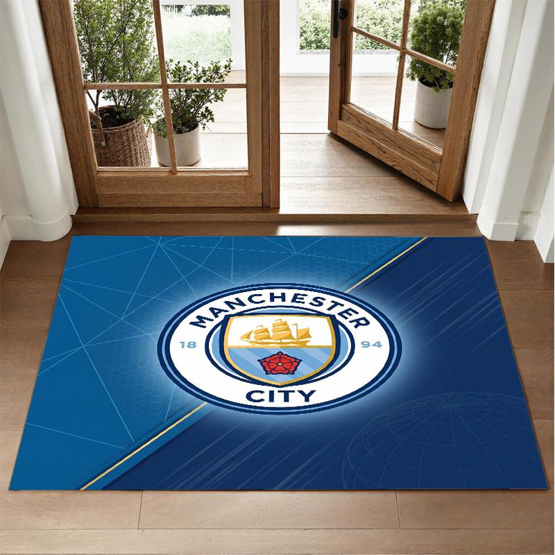 Manchester City Design Crystal Velvet Rug Soft Decorative Mat for Bedroom Entrance